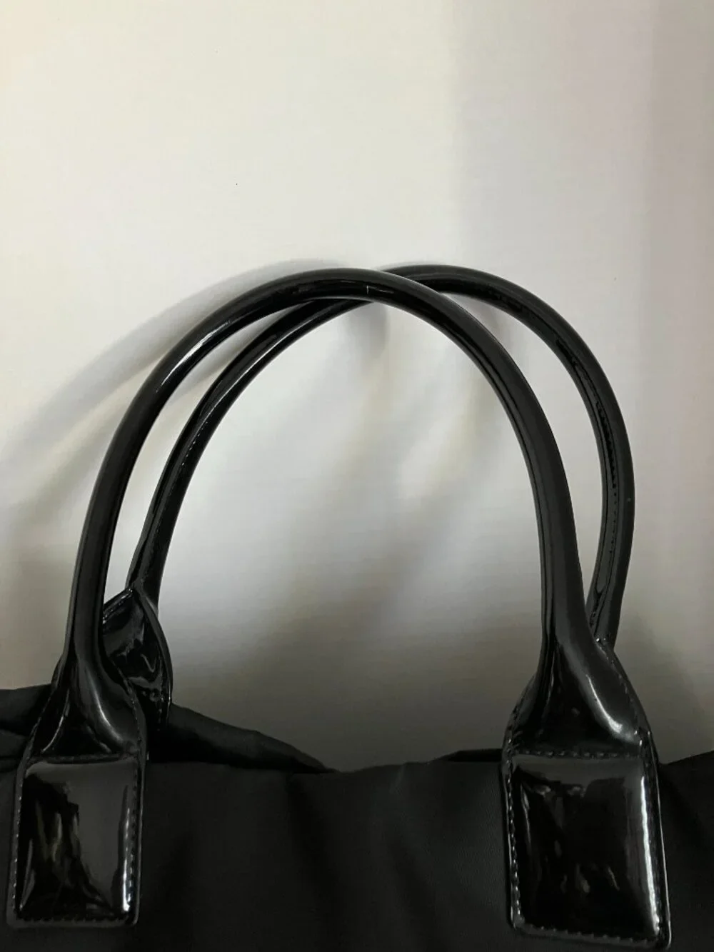 Tory Burch Black Ella Patent-Trim Nylon Tote Purse Large.